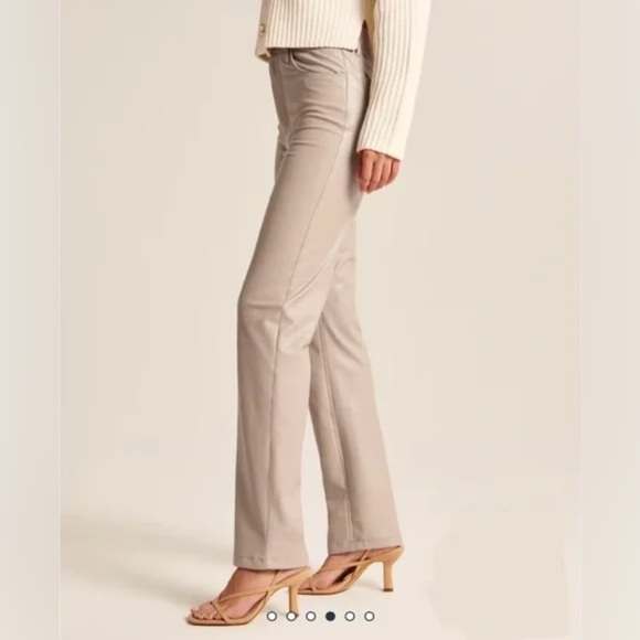 Abercrombie Vegan Leather Beige Pants - Picture 2 of 11